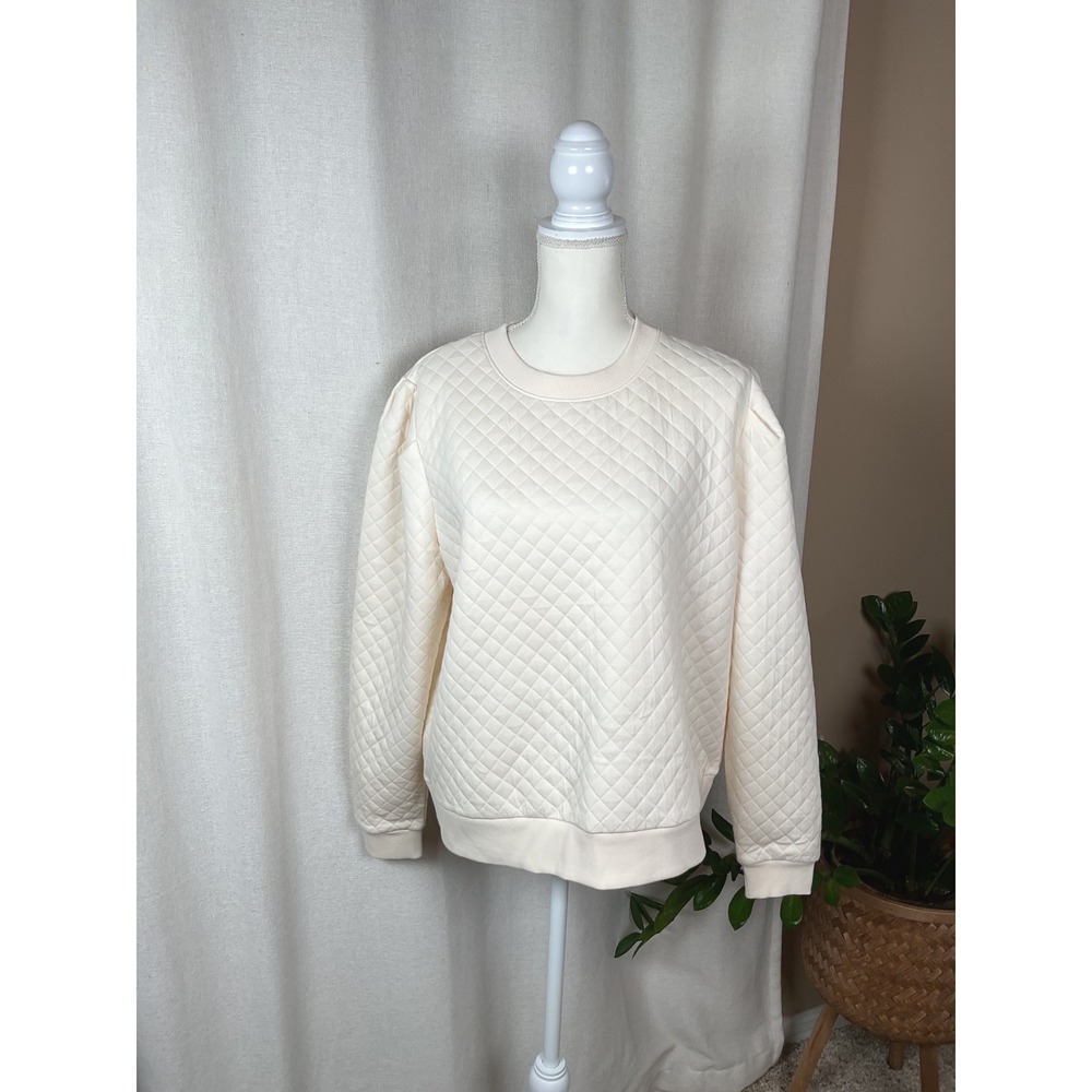 Walter Hagen Clubhouse Cream Quilted‎ Pullover Crewneck Sweatshirt Womens XL